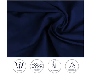 Close-up of dark blue fabric texture showing smooth, thick and anti-deformation quality
