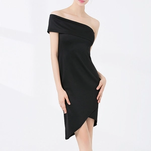 Women Sexy One Shoulder Asymmetric Hem Bodycon Mini Dress Slim Fit Solid Color Off Shoulder Party Cocktail Short Dress
