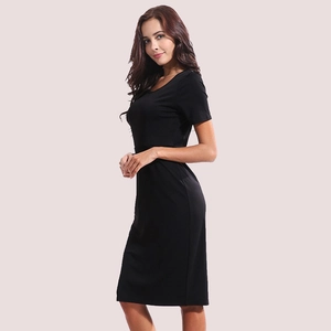 Robe Noire Courte Femme Coupe Ajustée Manches Courtes Col Rond Taille Haute Robe Midi Bodycon Pour Travail Quotidien