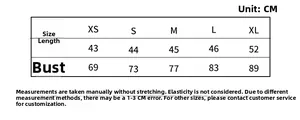 Detailed size chart for striped knit camisole top featuring XS to XL measurements