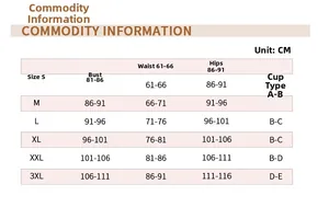 Guide des tailles pour bikini sexy de couleur unie avec mesures en CM du S au 3XL
