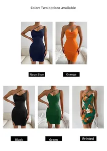 Detail of slim fit bodycon dress with side slit and ruched neckline in multiple colors