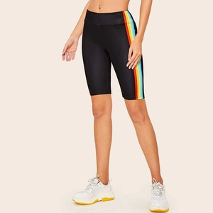 Damen Yoga-Shorts mit hoher Taille und Regenbogenstreifen für Fitness und Sport