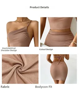 Detailed close-up showing the ribbed knit fabric texture and side waist hollow out design