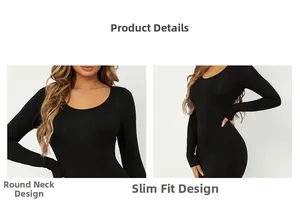 Détails du col rond et de la coupe ajustée pour cette robe noire en maille à manches longues