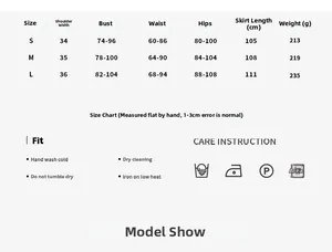 Detailed size guide table for the ribbed color-block bodycon dress in S, M, and L