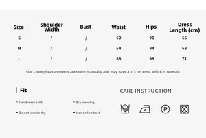 Size chart and washing guide for women's satin A-line skirt with detailed measurements