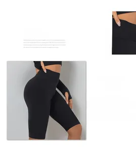 Nahaufnahme von hoch taillierten, nahtlosen gerippten Biker-Shorts mit Push-up-Effekt