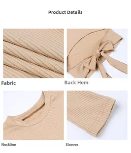 Detailed views of ribbed texture fabric and bow tie design on long sleeve crop top