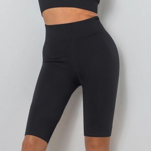Short de cyclisme noir sans couture à taille haute pour le yoga et le fitness gainant
