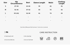 Size chart for V-neck long sleeve mini dress with detailed measurements in S, M, L