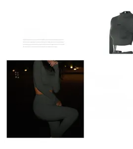 Detail showing high-waist yoga leggings and long sleeve crop top with Beauty print