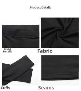 Close-up of elastic waistband, fabric texture, cuffs and stitching on black yoga set