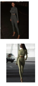 Detail showing the BEAUTY print on slim fit long sleeve crop top and matching yoga pants