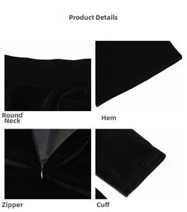Détails de la robe en velours montrant le col rond, le zip invisible et les finitions