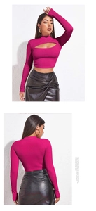 Vista dettagliata fronte e retro del crop top a maniche lunghe rosa con dettaglio cut-out