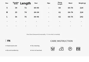 Tableau détaillé des tailles pour body femme col V avec instructions de lavage et soins