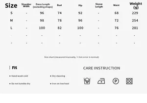 Tableau des tailles détaillé pour robe mi-longue dos nu avec mesures du buste et hanches