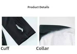Detailed view of thumbhole cuffs and gradient print neckline on a slim fit dress