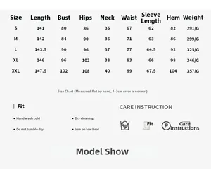 Detailed size chart for winter digital print long dress including S to XXL measurements