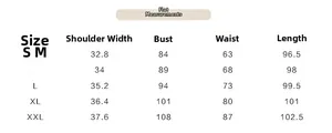 Size chart for vintage sleeveless dress featuring measurements for S to XXL sizes