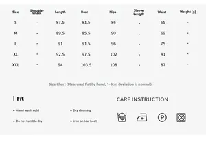 Detailed size chart for 3D printed bodycon dress with wash and care instructions
