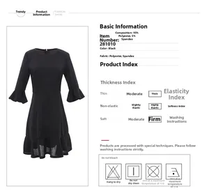 Black long sleeve dress detail with ruffled cuffs and fabric material specifications