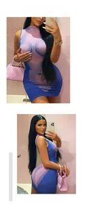 Detailed mirror selfie of the 3D body print blue-purple sleeveless bodycon dress