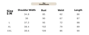 Detailed size chart for women ruffle dress showing measurements for S to XXL sizes
