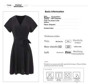 Détail de la ceinture à nouer et de la texture 100% polyester de la robe trapèze