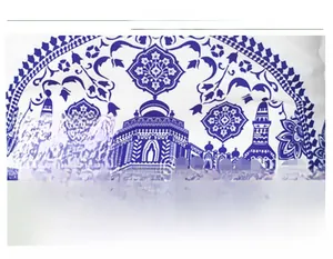Detail of ethnic geometric prints on breathable white fabric with anti-wrinkle texture