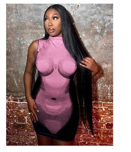 Close-up of pink mini dress featuring artistic 3D body contour digital print design