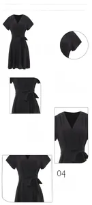 Détails de la robe portefeuille à col en V avec ceinture à nouer et manches courtes