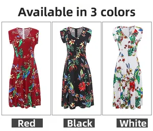 Sélection de trois robes à fleurs col V sans manches en rouge, noir et blanc élégantes