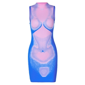 Women's tight sleeveless mini dress with creative 3D body contour heat map print design