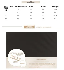 Detailed size chart for cotton bodycon dress showing measurements for S to XL sizes