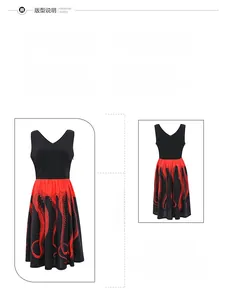 Detail view of sleeveless high-waisted dress with vintage octopus tentacle print