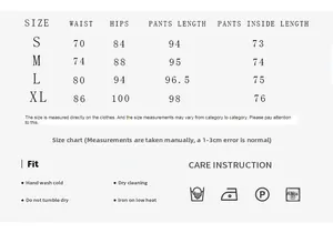 Detailed size chart for color-blocked high waist yoga pants including waist and hip measurements