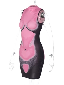 Detail of body contour 3D print on tight sleeveless dress with thermal art effect