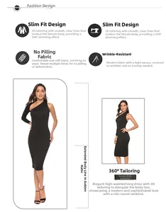 Detailed view of black slim-fit dress with 3D cut and anti-wrinkle knit fabric