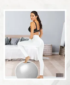Close-up of high-waist white yoga leggings with side pockets in indoor fitness setting