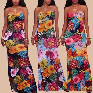 Detailed comparison of slim floral print maxi dresses in navy, white and yellow colors