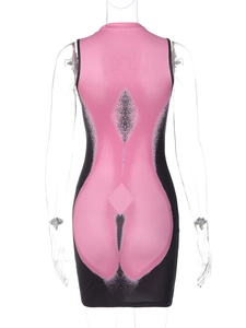 Detail of 3D optical illusion print on back of a bodycon sleeveless mini dress