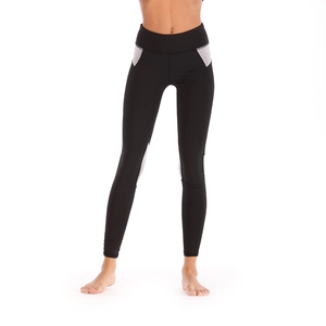 Women's high waist yoga leggings with black and grey patchwork in a slim-fit athletic style