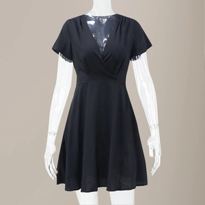 Robe Portefeuille Élégante à Col en V pour Femmes Manches Courtes Été Décontractée Coupe Ajustée Taille Nouée Ligne A Couleur Unie Mini Robe