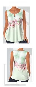 Détail des faces avant et arrière du débardeur zippé pour femme avec imprimé floral