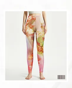 Detail der High-Waist-Leggings mit floralem Mesh-Digitaldruck für den Sommerurlaub