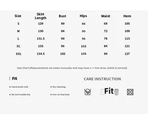 Size guide for sleeveless striped maxi dress with detailed bust and length measurements