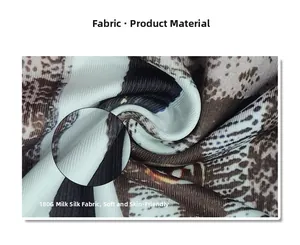 Detail of 180g milk silk fabric with soft brown and white digital printed pattern