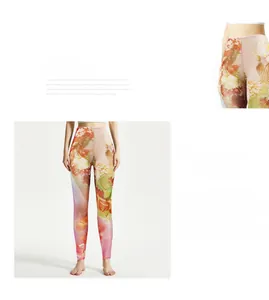 Detaillierte Ansicht der High-Waist Yoga-Leggings mit abstraktem Blumendruck und Mesh-Besatz